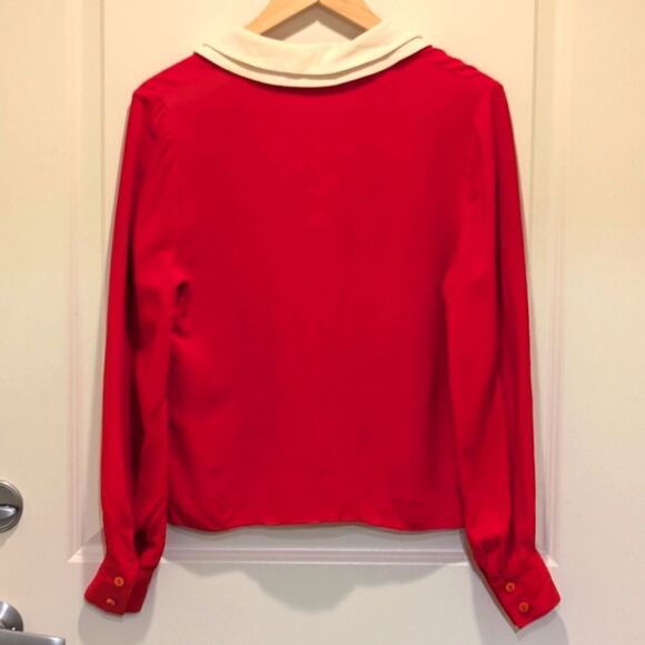 Gorgeous 80s Bill Geoffreys Double Pan Collar Pleated Blouse with Black Bow - Picture 5 of 6